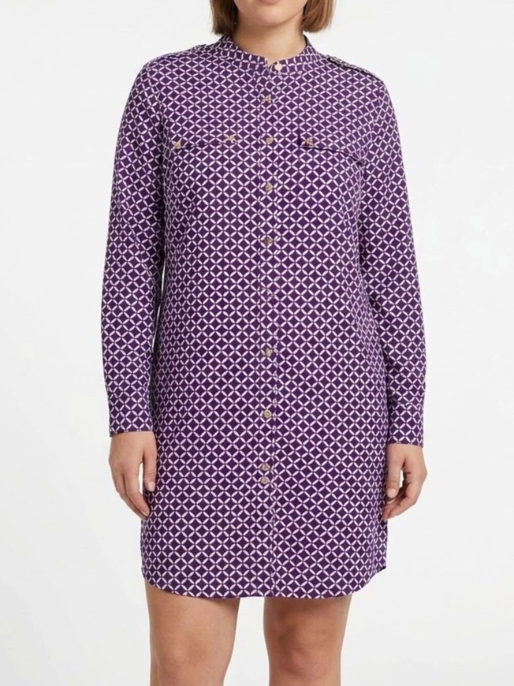 Juicy Couture Silk Print Mandarin Collar Long Sleeve Shift Dress- Sz. 8